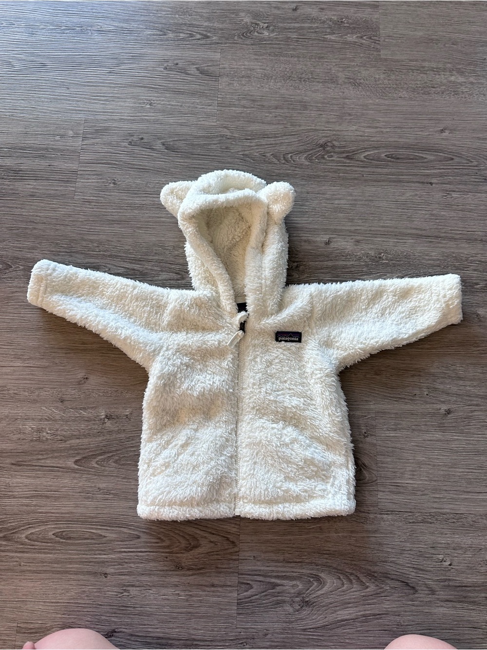 Patagonia Cream Baby Fleece Hooded Jacket - 3-6 months